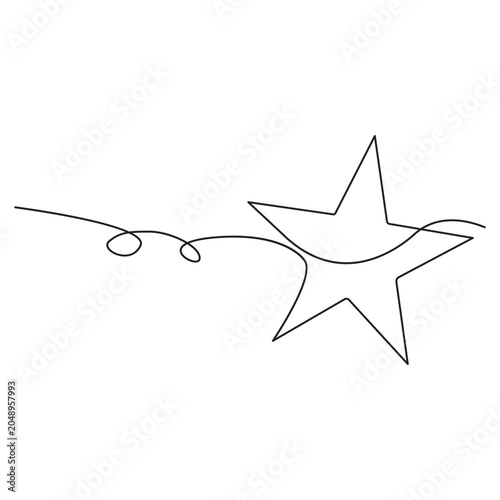 Minimalist illustration of a star created using a single continuous line drawing style. One line art star vector illustration One line Drawing or illustration of a star.