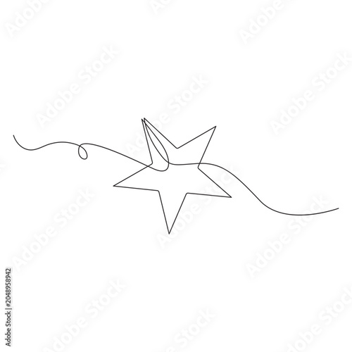 Minimalist illustration of a star created using a single continuous line drawing style. One line art star vector illustration One line Drawing or illustration of a star.