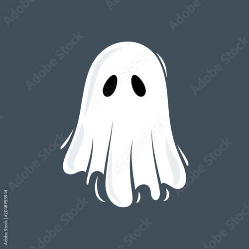 Принти на полотні Cute cartoon ghost with black eyes floating, Halloween theme, simple illustratio