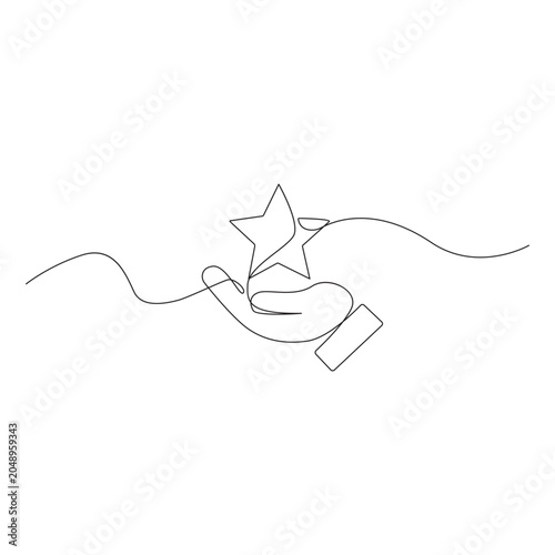 Minimalist illustration of a star created using a single continuous line drawing style. One line art star vector illustration One line Drawing or illustration of a star.