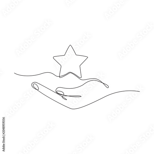 Minimalist illustration of a star created using a single continuous line drawing style. One line art star vector illustration One line Drawing or illustration of a star.