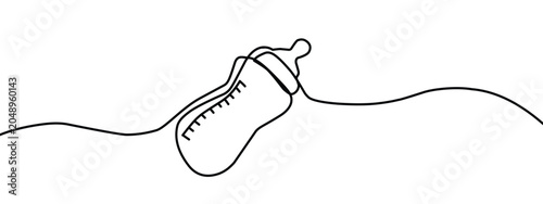 Single Line Drawing of a Baby Bottle and Pacifier.