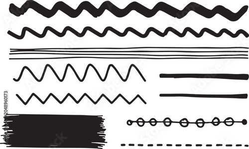 Fotografie hand drawn ink paint stroke collection scribble brush line underline swirl cross