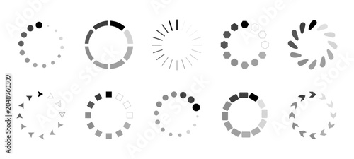 Set of loading bar icons. Download progress. Progress bar loading signs. Collection loading status bar in different design. Vector Illustration