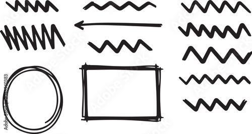 Foto hand drawn ink paint stroke collection scribble brush line underline swirl cross