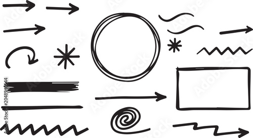 Schilderij op canvas hand drawn ink paint stroke collection scribble brush line underline swirl cross