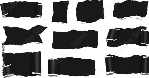 Foto Torn pieces of tape paper, oblong black scotch tapes, vintage silhouette sticker
