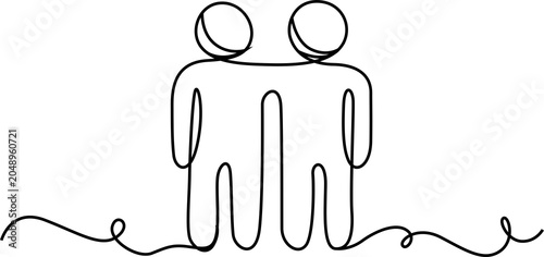 Fotografie Two people standing together as a continuous line drawing isolated on transparen
