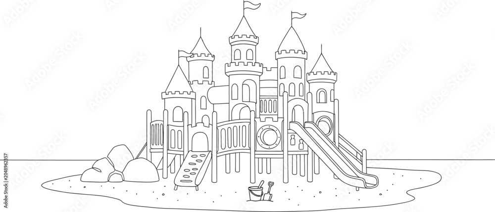Naklejka premium Intricate line art of a fairytale castle a detailed architectural illustration