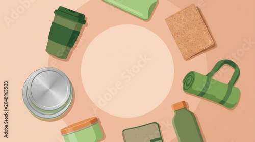Flat Lay Illustration of Eco Friendly Sustainable Lifestyle Items