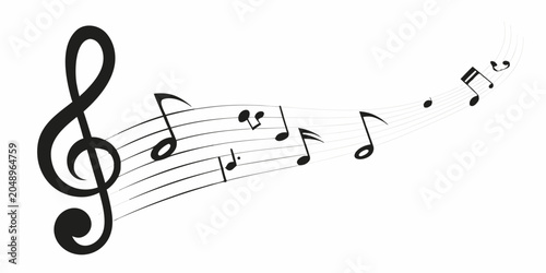 Bild auf Leinwand Musical Staff With Notes Black Silhouette On White Background