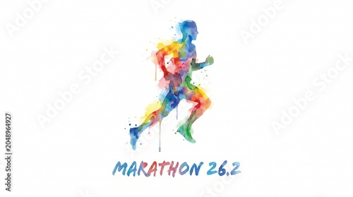 Watercolor Marathon Runner Silhouette with Colorful Paint Splashes