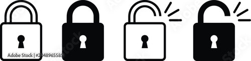 Padlock security states icon set locked and unlocked variations