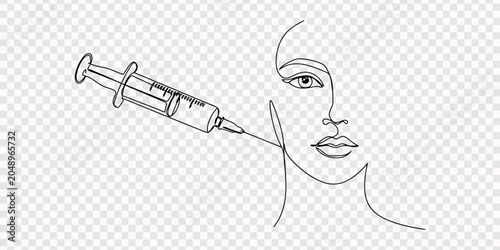 Bild auf Leinwand Continuous one line drawing of hand holding syringe lips injection