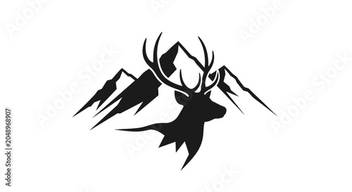Majestic Stag Silhouette Against Mountain Peaks - Wildlife Logo Design