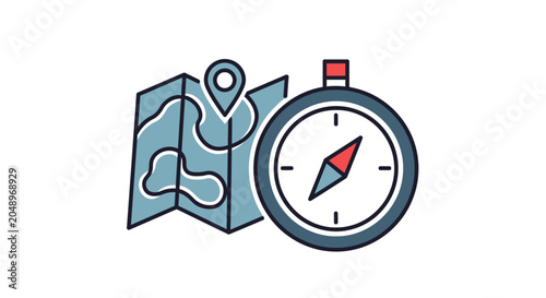 Map and Compass Icon: Navigation and Travel Adventure