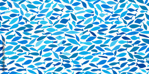 Photos Blue fish pattern watercolor style with repeating marine life