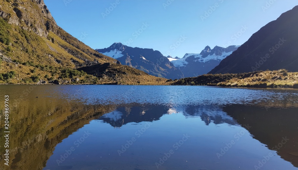 Fototapeta premium Serene mountain lake reflection landscape nature.