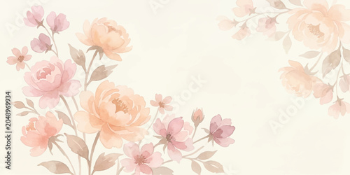 Photography Vintage pink floral background with a vector frame of blooming roses for a sprin