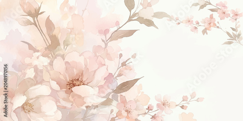 Abstract Pink Floral Background with Blooming Spring Flowers and Sakura Branches Vector Design