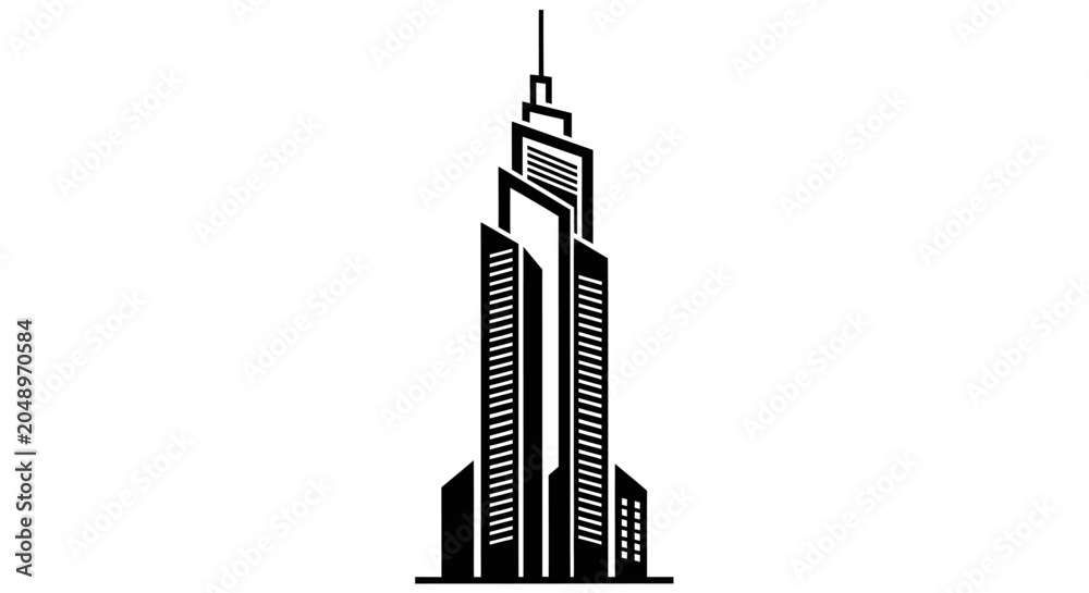 Obraz premium Modern Skyscraper Silhouette Black and White Icon Vector