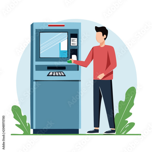 Man using ATM machine for cash withdrawal