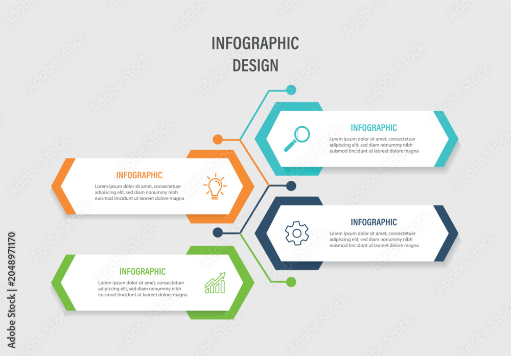 Naklejka premium Vector infographic design template with 4 options or steps. Can be used for workflow diagram, info chart, annual report.