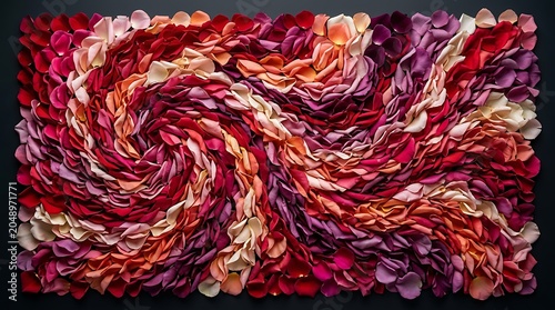 Artistic Swirling Pattern of Multicolored Rose Petals on Dark Background