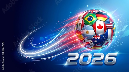 Soccer Ball With Country Flags Digital Illustration With Dynamic Light Streaks
