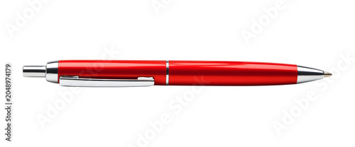 Red pen with silver accents isolated on transparent background for writing and drawing
