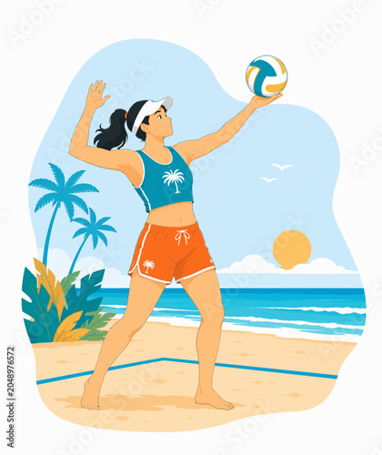 each volleyball girl in tropical sunshine