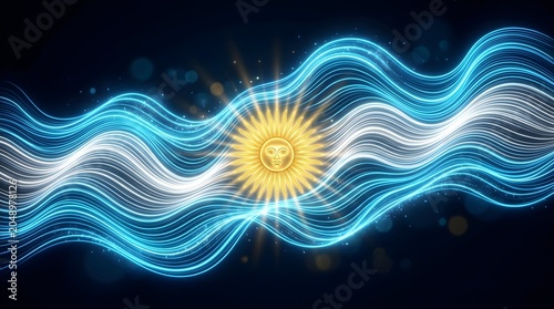 Glowing cosmic sun rays with energy waves in space
