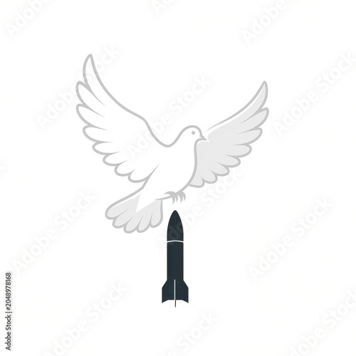 White dove perched on falling missile illustration on white background