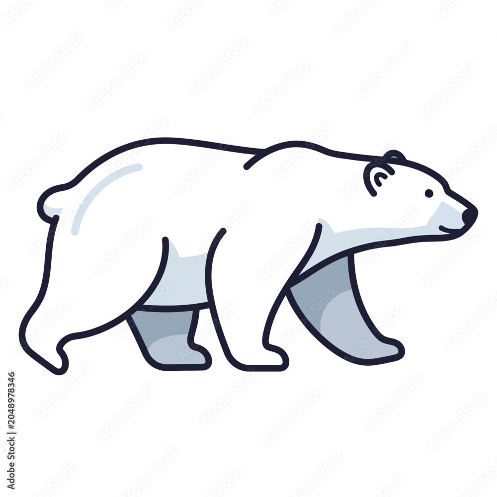 Fototapeta premium Stylized Polar Bear Walking, Arctic Animal Illustration