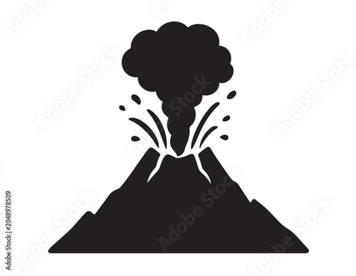 Schilderij op canvas Volcano eruption icon, a powerful black silhouette vector illustration of a erup