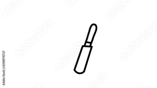This icon animation depicts cricket equipment, consisting of a cricket bat positioned at an angle and a circular cricket ball at the bottom right.