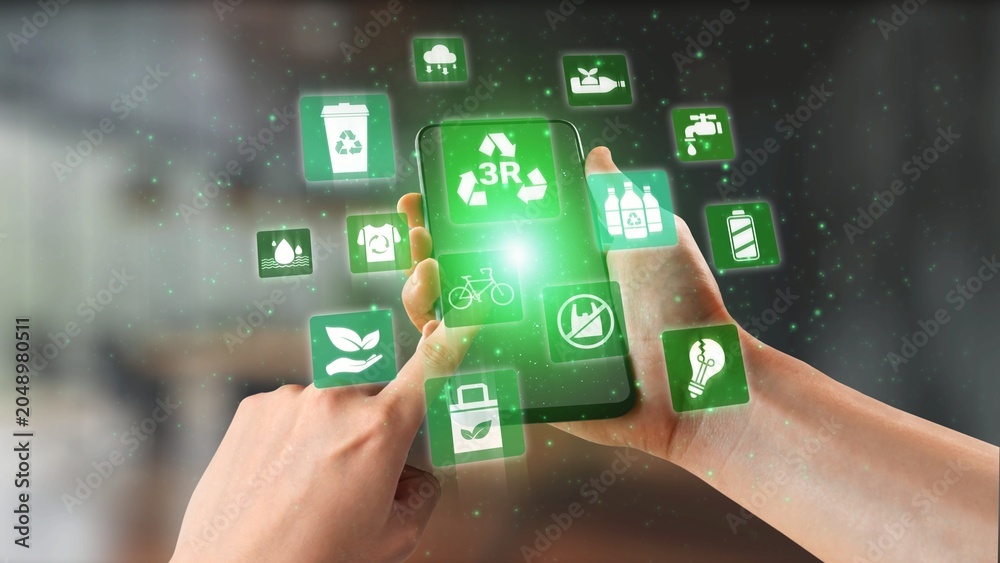 Fototapeta premium Reuse, reduce, and recycle form the 3R concept that supports sustainability. The 3R principle, especially reuse and recycle, helps reduce waste effectively. Spire