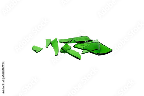 Green Broken Glass Shards Isolated on Transparent Background PNG, Shattered Bottle Fragments Collection