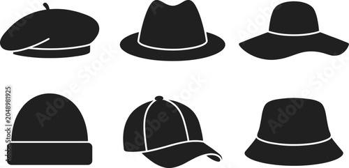 Fotografie Headwear Icon Set Solid Vector
