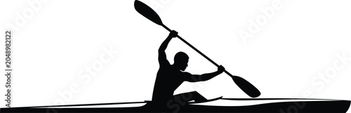 Φωτογραφία Silhouette of person paddling kayak, symbolizing outdoor water sport, dynamic mo