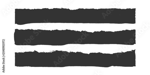 Bilde på lerret Three abstract black torn paper edges and rough brush stroke banners for creative graphic design layouts vector illustration