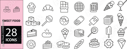 Tableau sur toile Minimalist outline food icons bundle with 28 vector Different colors elements in