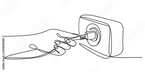 Canvas Print Continuous line drawing of hand plugging cable into socket