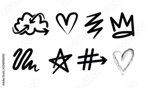 Hand drawn graffiti symbols and icons