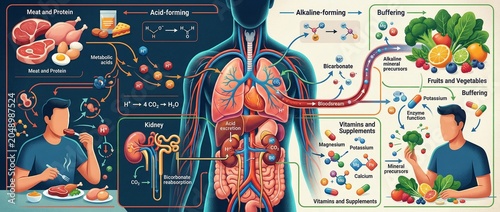 Comprehensive Biological Infographic Illustrating Acidic And Alkaline Metabolic Processes In The Human Body Digestive System