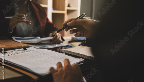 Lawsuit and justice concept, Lawyer  working with partner at law firm. legal consulting discussion defendant punishment law in courtroom