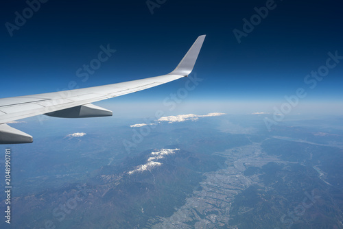Aerial View of Central Alps and Northern Alps with Airplane Wing, Japan