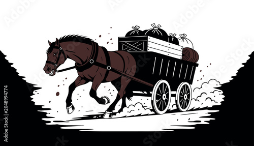 Slika na platnu Draft Horse Heavy Load Hauling Silhouette