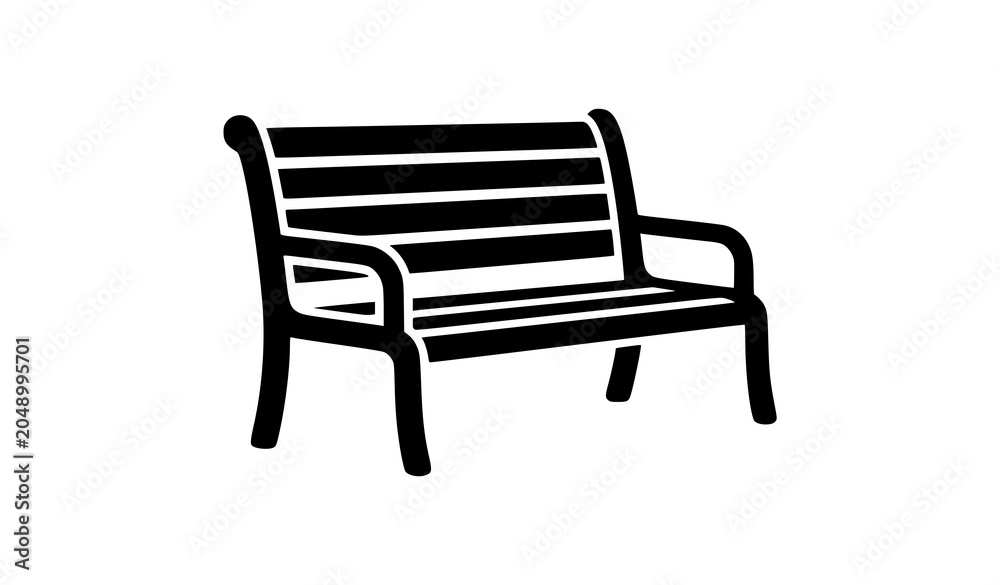 Fototapeta premium Modern Park Bench Public Amenity Black Vector Icon Illustration