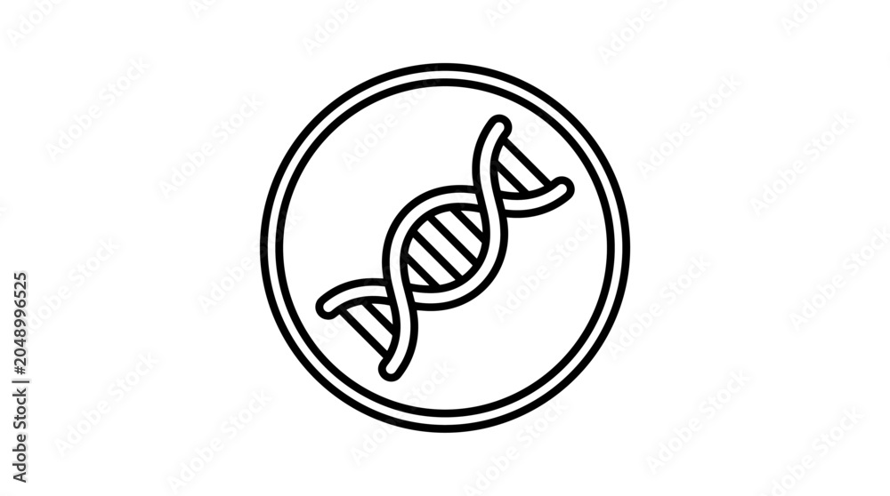 Obraz premium Isolated DNA double helix molecule icon in a black outline circle, genetic engineering, biology